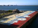 A huge mural on the dock